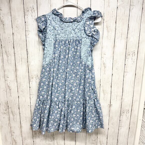 J. Marie Dress Women Size XS Blue Tiered Embroidered Midi Flutter Sleeve Pockets - Picture 6 of 6